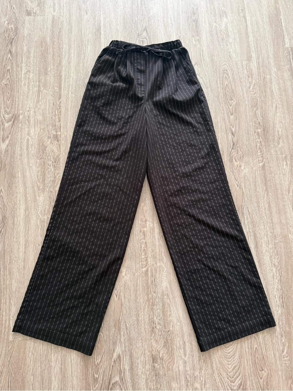 ASOS Black Pinstripe Wide-Leg Pants